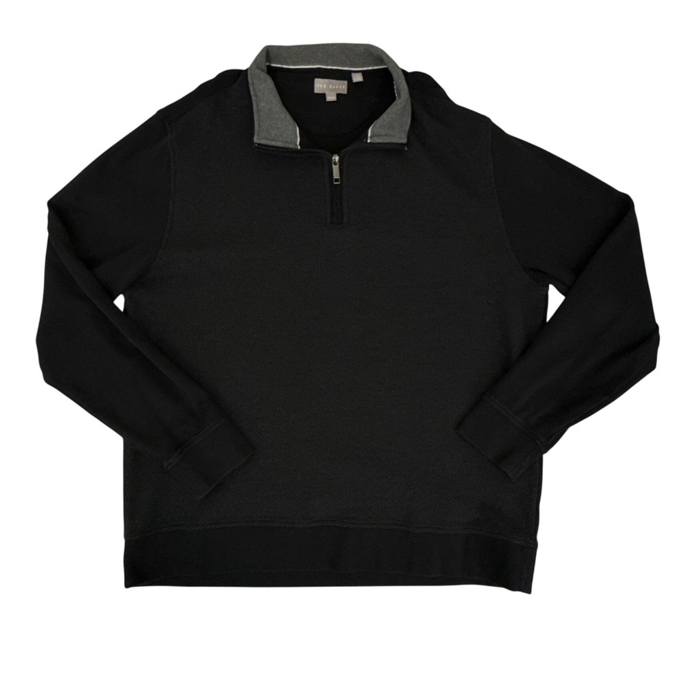 Ted Baker Pullover Mens Extra Large Black‎ Quarter Zip Textured Knit Long Sleeve